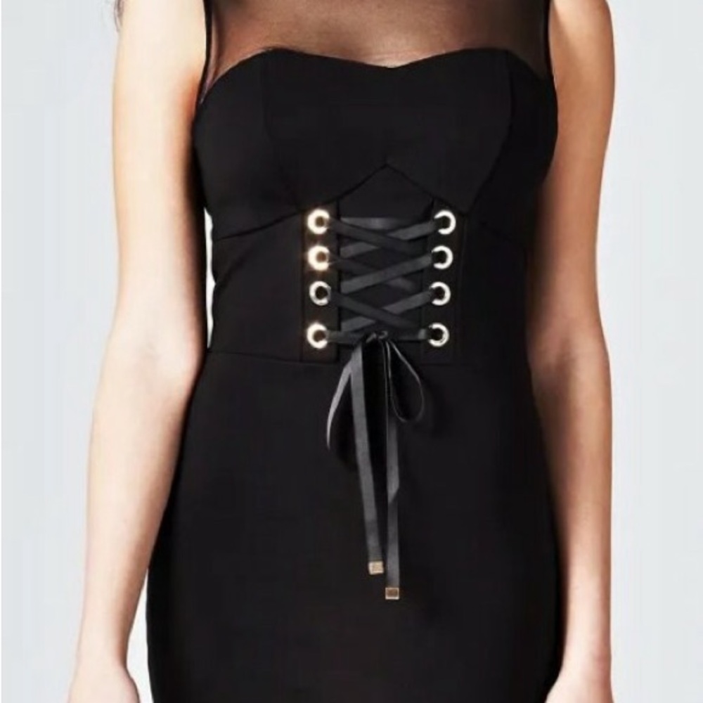 Guess Black Strapless Dress with Lace-Up Detail